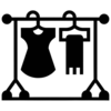 icon de um guarda roupa com um vestido e um cachecol, cada um em cabide diferente